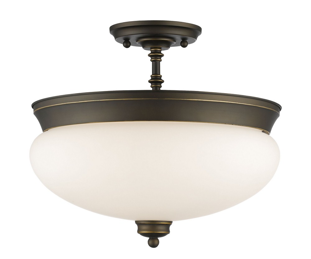 Z-Lite-721SF-OB-Amon - 3 Light Semi-Flush Mount in Traditional Style - 15 Inches Wide by 13.5 Inches High Olde Bronze  Satin Gold Finish with Matte Opal Glass