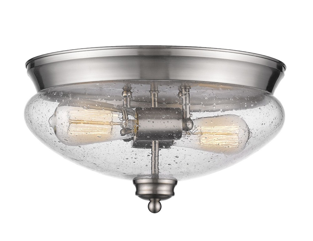 Z-Lite-722F2-BN-Amon - 2 Light Flush Mount in Traditional Style - 13 Inches Wide by 7.5 Inches High Brushed Nickel  Satin Gold Finish with Clear Seedy Glass