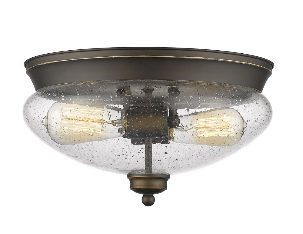 Z-Lite-722F2-OB-Amon - 2 Light Flush Mount in Traditional Style - 13 Inches Wide by 7.5 Inches High Olde Bronze  Satin Gold Finish with Clear Seedy Glass