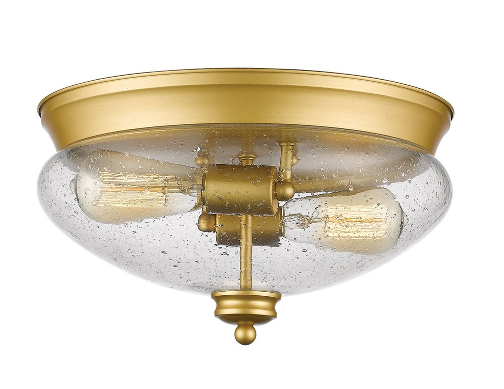 Z-Lite-722F2-SG-Amon - 2 Light Flush Mount in Traditional Style - 13 Inches Wide by 7.5 Inches High Satin Gold  Satin Gold Finish with Clear Seedy Glass