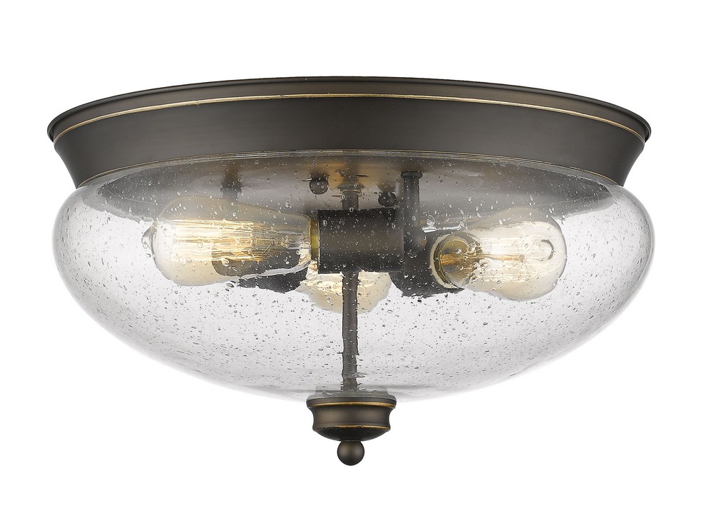 Z-Lite-722F3-OB-Amon - 3 Light Flush Mount in Traditional Style - 15 Inches Wide by 8.5 Inches High Olde Bronze  Satin Gold Finish with Clear Seedy Glass