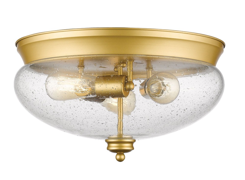 Z-Lite-722F3-SG-Amon - 3 Light Flush Mount in Traditional Style - 15 Inches Wide by 8.5 Inches High Satin Gold  Satin Gold Finish with Clear Seedy Glass