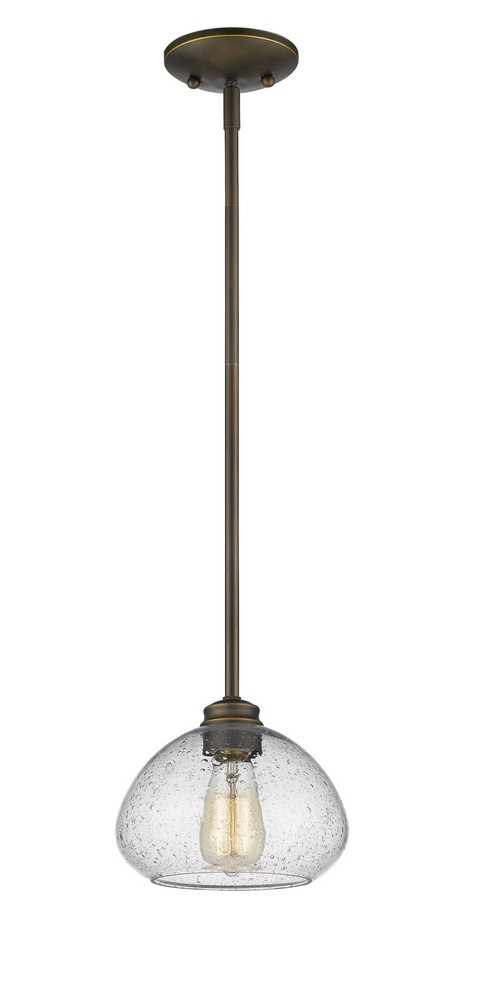 Z-Lite-722MP-OB-Amon - 1 Light Mini Pendant in Traditional Style - 8 Inches Wide by 6.5 Inches High Olde Bronze  Satin Gold Finish with Clear Seedy Glass