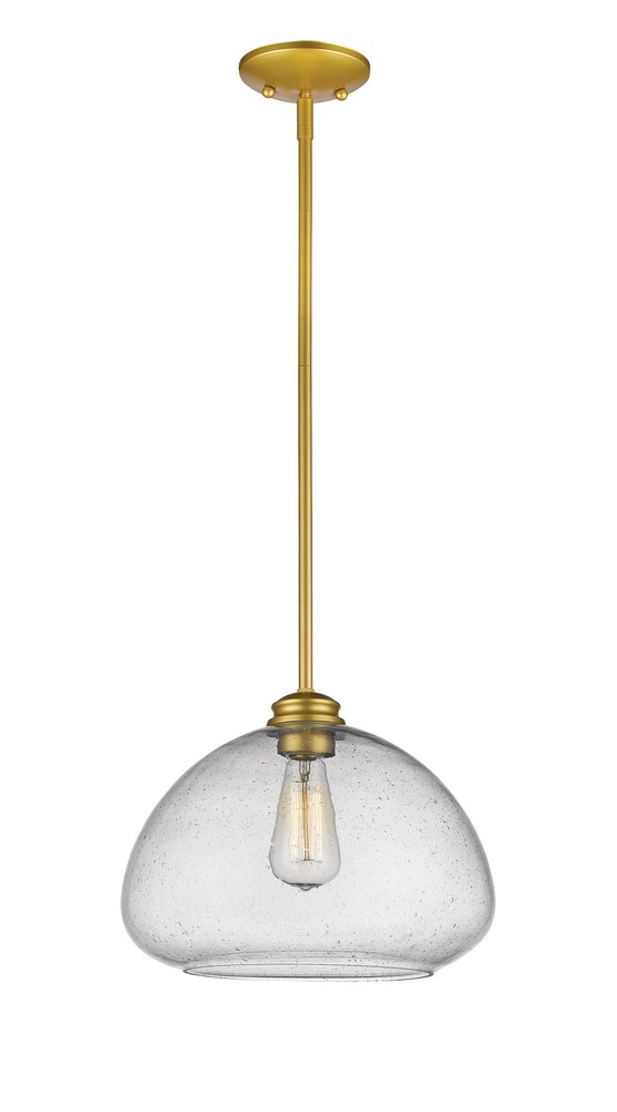 Z-Lite-722P13-SG-Amon - 1 Light Pendant In Vintage Style-10 Inches Tall and 13 Inches Wide   Satin Gold Finish with Clear Seedy Glass