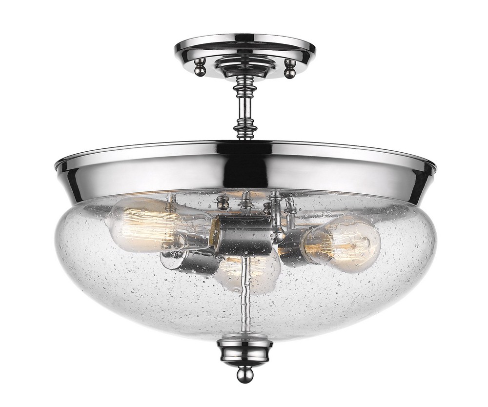 Z-Lite-722SF-CH-Amon - 3 Light Semi-Flush Mount in Vintage Style - 15 Inches Wide by 13.5 Inches High Chrome  Satin Gold Finish with Clear Seedy Glass