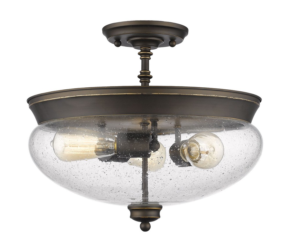 Z-Lite-722SF-OB-Amon - 3 Light Semi-Flush Mount in Vintage Style - 15 Inches Wide by 13.5 Inches High Olde Bronze  Satin Gold Finish with Clear Seedy Glass