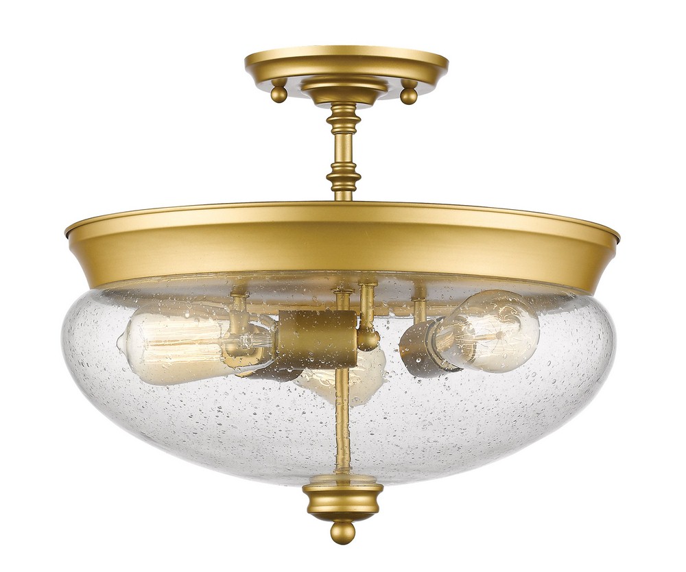 Z-Lite-722SF-SG-Amon - 3 Light Semi-Flush Mount in Vintage Style - 15 Inches Wide by 13.5 Inches High Satin Gold  Satin Gold Finish with Clear Seedy Glass