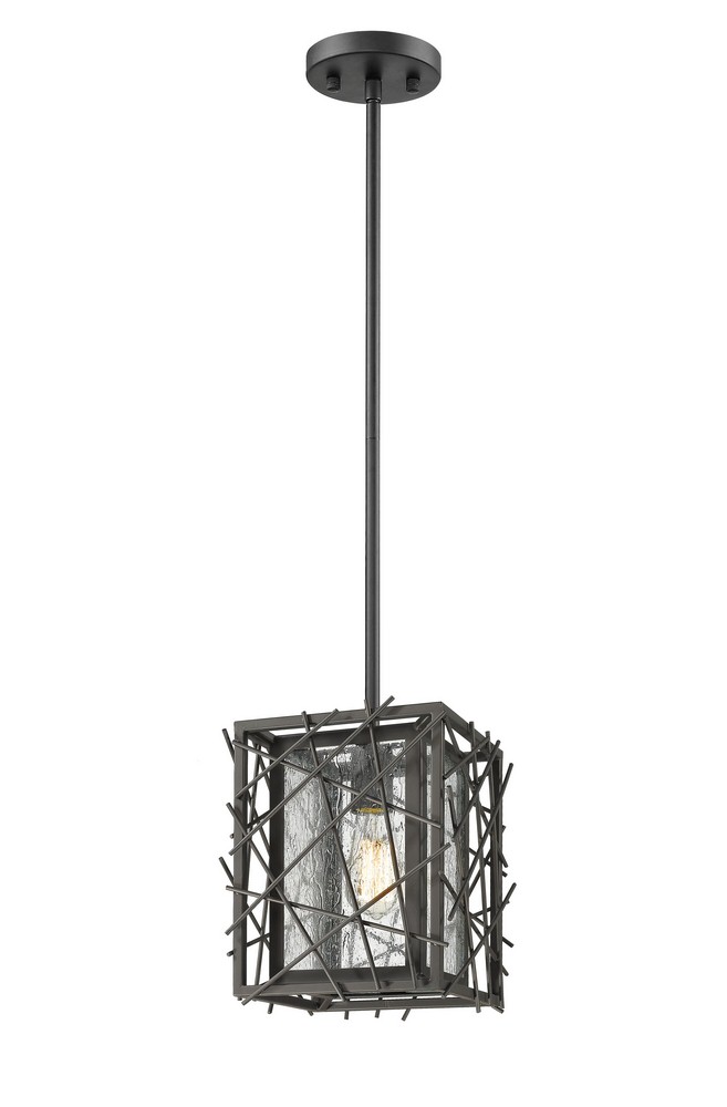 Z-Lite-8000MP-BRZ-Stanwood - 1 Light Mini Pendant in Architectural Style - 8 Inches Wide by 10 Inches High   Bronze Finish with Water Droplet Glass