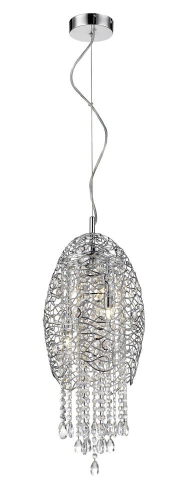 Z-Lite-889CH-3C-Nabul - 3 Light Pendant in Restoration Style - 9.84 Inches Wide by 138 Inches High   Chrome Finish with Chrome Metal Shade with Clear Crystal
