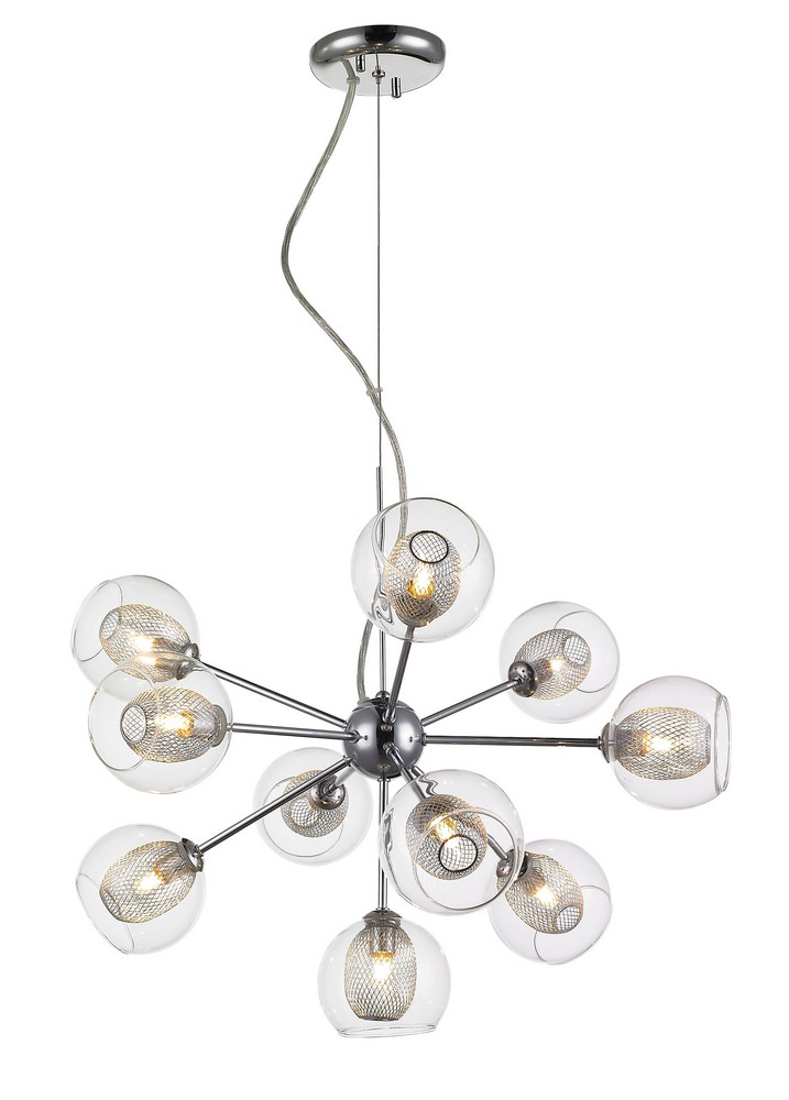 Z-Lite-905-10C-Auge - 10 Light Chandelier in Retro Style - 22.5 Inches Wide by 19 Inches High   Chrome Finish with Clear Glass with Mesh Shade