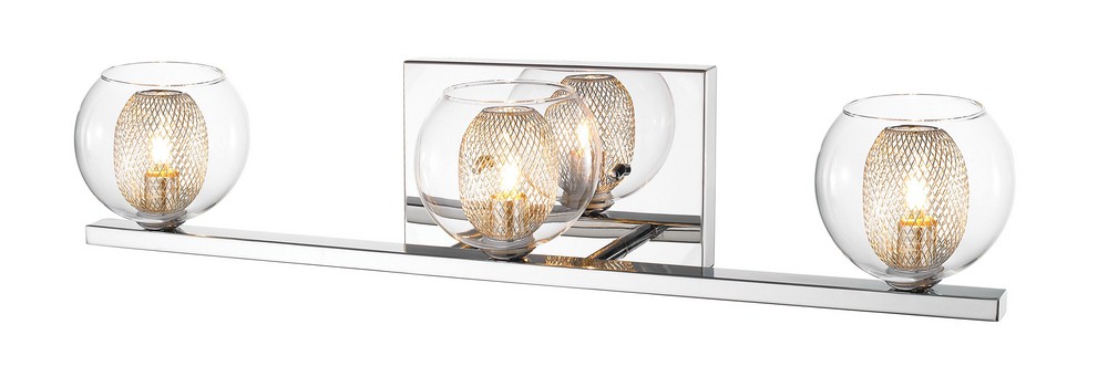 Z-Lite-905-3V-Auge - 3 Light Bath Vanity in Retro Style - 23.23 Inches Wide by 4.92 Inches High   Chrome Finish with Clear Glass with Mesh Shade