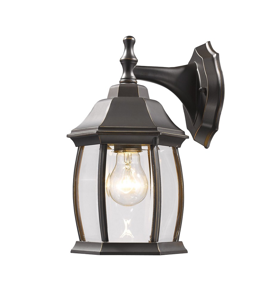 Z-Lite-T20-ORB-Waterdown - 1 Light Outdoor Wall Mount in Gothic Style - 6 Inches Wide by 11.75 Inches High Oil Rubbed Bronze Clear Beveled Oil Rubbed Bronze Finish with White Seedy Glass