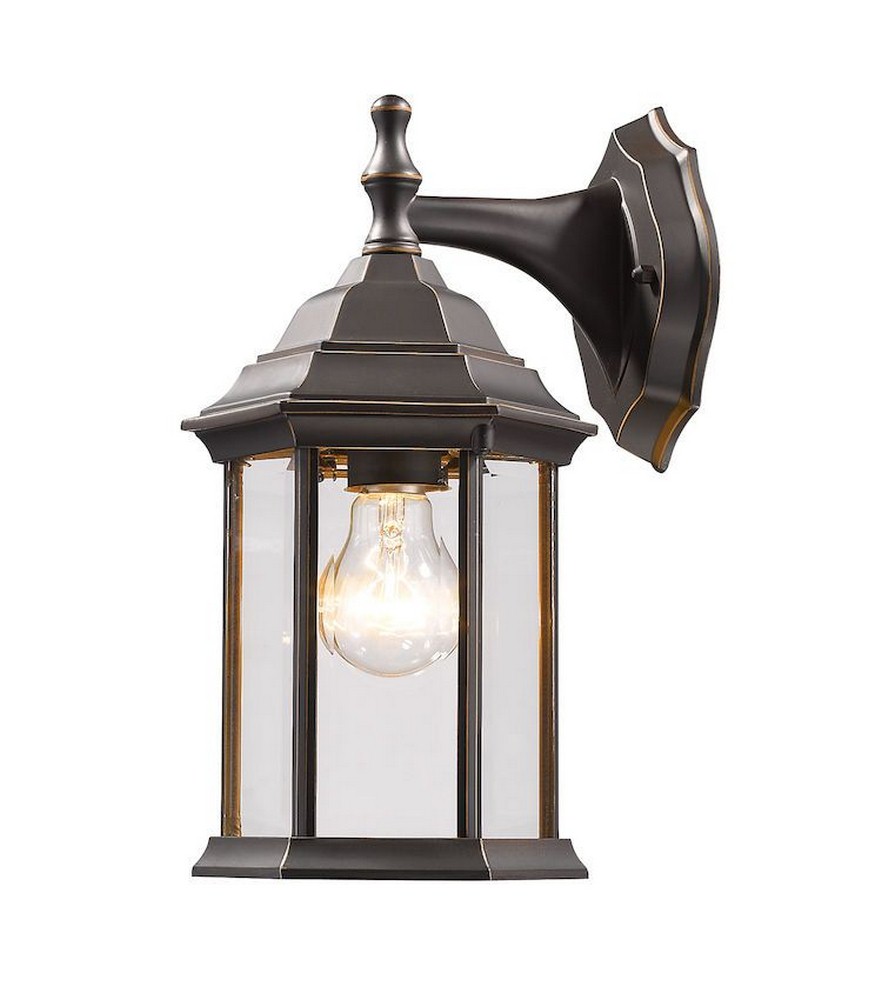 Z-Lite-T21-ORB-Waterdown - 1 Light Outdoor Wall Mount in Architectural Style - 6.25 Inches Wide by 12 Inches High Oil Rubbed Bronze Clear Beveled Oil Rubbed Bronze Finish with White Seedy Glass