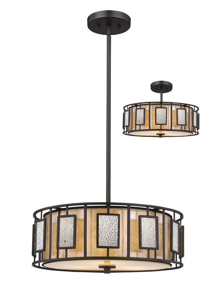 Z-Lite-Z18-54P-C-Lankin - 3 Light Pendant in Billiard Style - 18 Inches Wide by 8 Inches High   Bronze Finish with Silver Mercury/White Mica Glass