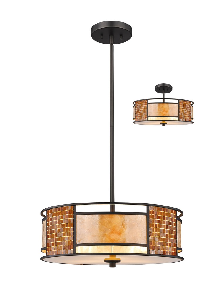 Z-Lite-Z18-55P-C-Parkwood - 3 Light Pendant in Tiffany Style - 18 Inches Wide by 8 Inches High   Bronze Finish with White Mica/Tile Glass