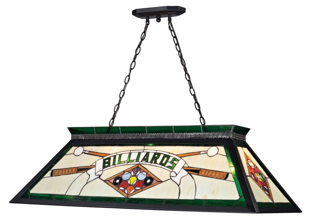 Z-Lite-KD25GREEN-Tiffany - 4 Light Island/Billiard in Victorian Style - 18.5 Inches Wide by 13 Inches High   Matte Black Finish with Multi Colored Tiffany Glass