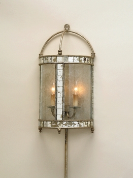 Currey and Company-5032-Corsica - 2 Light Wall Sconce   Harlow Silver Leaf/Antique Mirror Finish with Seeded Glass