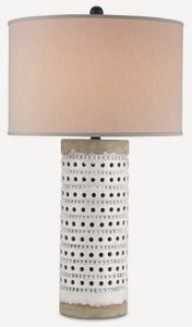 Currey and Company-6002-Terrace - 1 Light Table Lamp   Antique White Crackle/Satin Black Finish with Alabaster Linen Shade