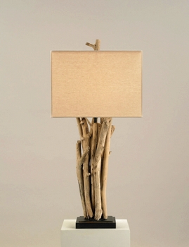 Currey and Company-6344-1 Light Driftwood Table Lamp Natural Wood/Old Iron Finish with Beige Linen Shade