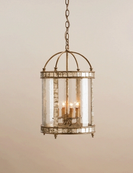 Currey and Company-9229-Corsica - 4 Light Small Lantern   Harlow Silver Leaf/Antique Mirror Finish with Seeded Glass