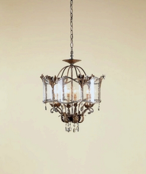 Currey and Company-9387-6 Light Zara Ceiling Mount Chandelier Viejo Gold/Silver Finish with Seeded Glass with Smoke Crystal