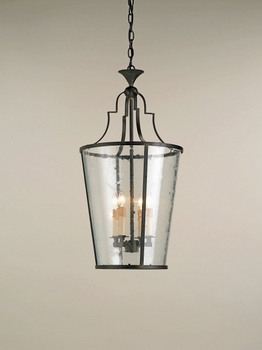 Currey and Company-9468-Fergus - 4 Light Lantern   Old Iron Finish with Seeded Glass