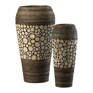 Cyan lighting-02520-Oblong - slice Vases - 10.25 Inches Wide by 20.25 Inches High   Birchwood/Walnut Finish