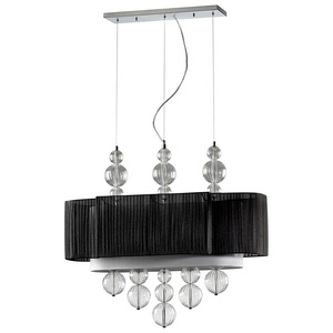 Cyan lighting-04670-Kravet - Two Light Rectangular Pendant - 12.5 Inches Wide by 33.75 Inches Long   Clear/Black Finish with Linen Glass with Black/White Fabric Shade