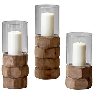 Cyan lighting-04740-Medium Hex Nut - Candleholder - 5.5 Inches Wide by 14 Inches High   Natural Wood Finish