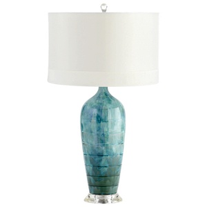Cyan lighting-05212-Elysia - One Light Small Table Lamp   Blue Glaze Finish with White Silk/White Lining Shade