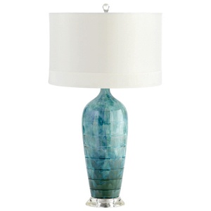 Cyan lighting-05212-Elysia - One Light small Table Lamp   Blue Glaze Finish with White Silk/White Lining Shade