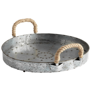 Cyan lighting-05819-Colonial Rope - Decorative Handle Tray - 16.5 Inches Wide by 5.5 Inches High   Raw Steel Finish