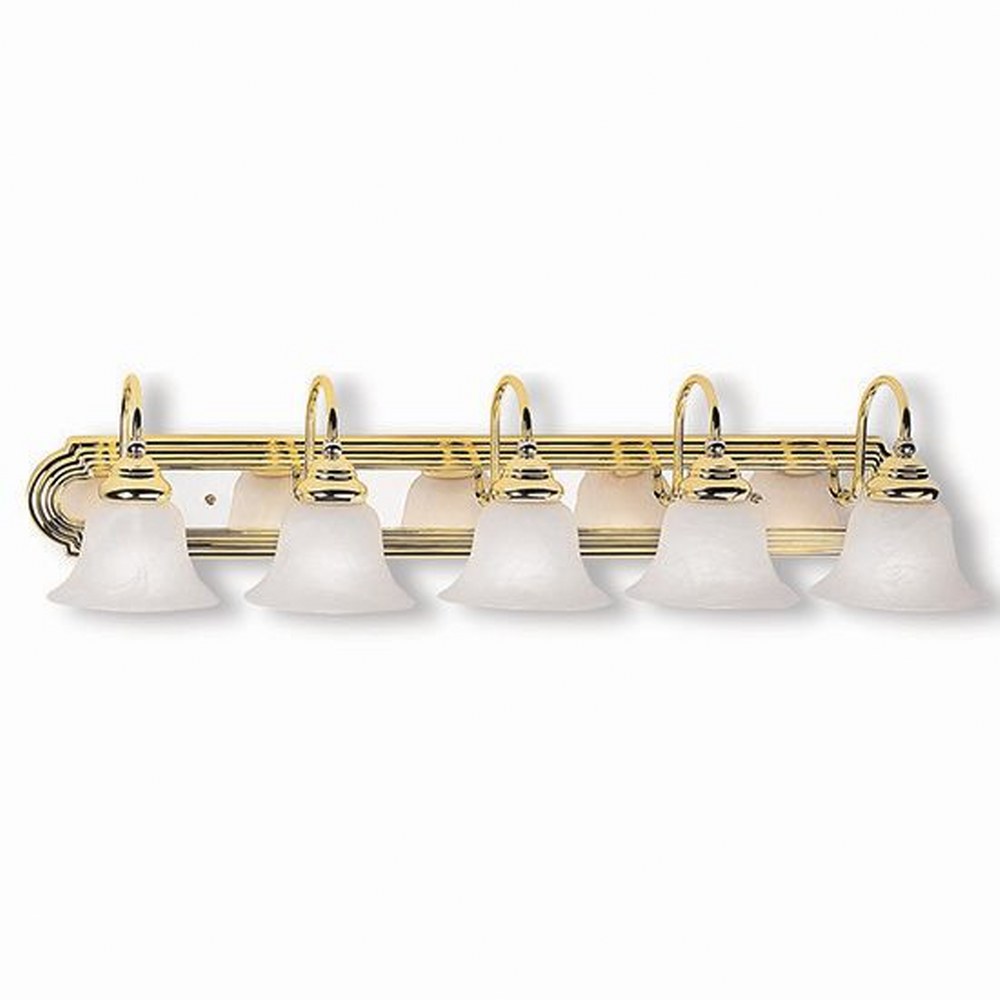 Livex Lighting-1005-25-Belmont - 5 Light Bath Vanity in Belmont Style - 36 Inches wide by 8.5 Inches high Polished Brass Brushed Nickel/Polished Chrome Finish with White Alabaster Glass