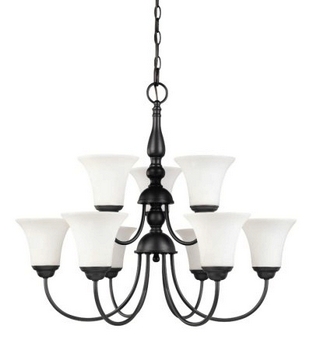 Nuvo Lighting-60/1843-Dupont-Nine Light Chandelier-27 Inches Wide by 23.75 Inches High   Dark Chocolate Bronze Finish with Satin White Shade